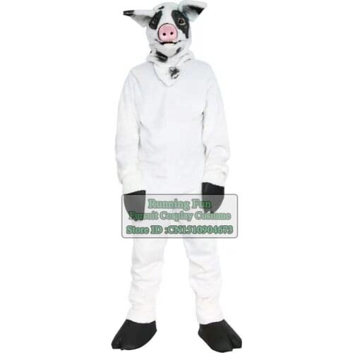 Black White Ugly Pig Furry Wolf Fox Mascot Costume Animal Dog Fursuit Halloween Adult Cartoon Character Cosplay Suit For Party