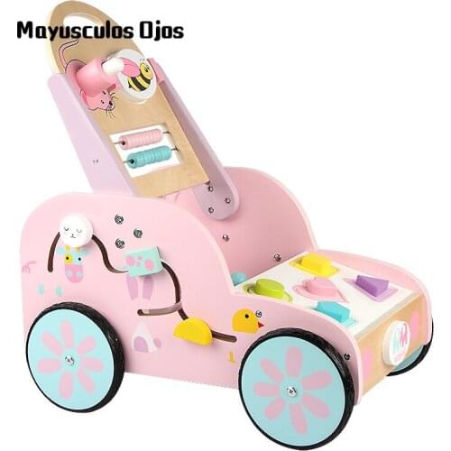 Wooden Toys Baby Walker Early Education Childrens Trolley Anti-side Multifunctional Walker Educational Toy