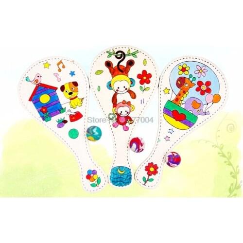 DHL 200set Graffiti Toys For Children DIY Manual Painting Pat Ball Educational Handmade Game Painting DIY Wooden Toy Racket