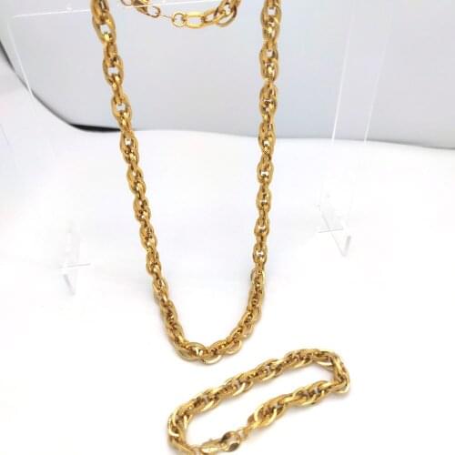 Women’s mens Vintage 22K Fine Solid GOLD Tone Large Double loop Links Chain Necklace 24" Bracelet 8.3" Jewellery Kihei