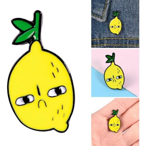 Lemon Enamel Pin Cute Cartoon Unhappy Yellow Lemon Fruit Jewelry Badge Jeans Shirt bag Brooches Pins For Friends