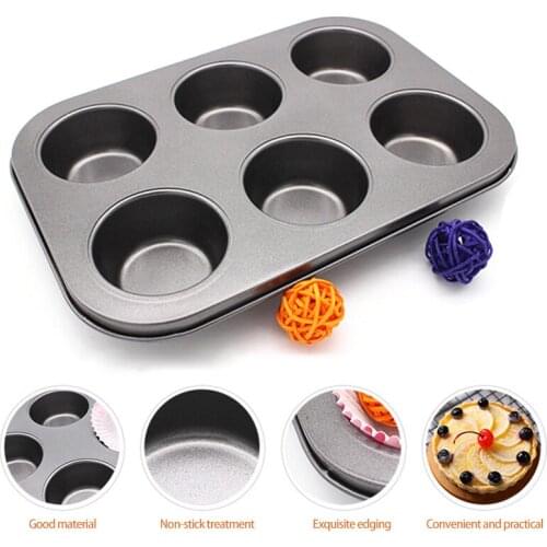6 Holes Cupcake Baking Pan Carbon Steel Non-stick Round Biscuit Mini Muffin Cup Mold Cupcake Baking Tray Kitchen Accessories