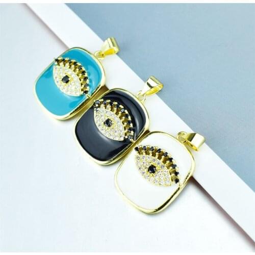 Quality Cubic Zirconia Encrusted Turkish Evil Eye Long Square Trendy Girl Lady Micro Pave CZ Copper Pendent Necklace for Women