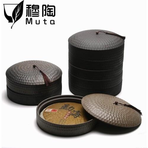 Stoneware Pu'er Tea Box Tea Cake Storage Box Ceramic Tea Caddy Packaging Box Japanese Hammer Pattern Gift Box Customizable Logo