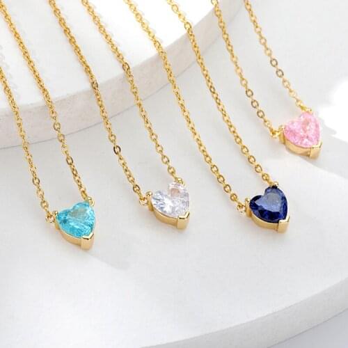 Colorful Heart Birthstone Necklace for Women Gold Plated Stainless Steel Necklace for Best Friend Birthday Jewelry Gifts