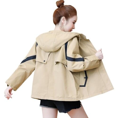 2021 New Spring Autumn Womens Jackets Long Sleeve Casual Windbreaker Female Hooded Loose Short Coat Outerwear Plus Size 3XL