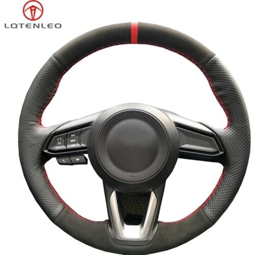 LQTENLEO Black Leather Suede Car Steering Wheel Cover For Mazda 3 Axela 2017-2019 Mazda 6 Atenza 2017-2019 CX-5 CX-9 2017-2019