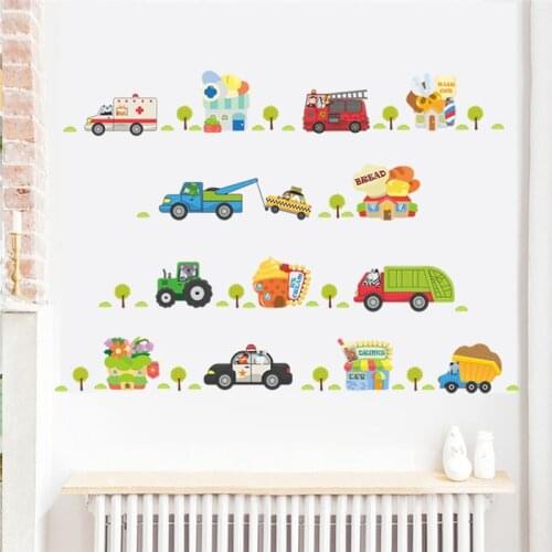 Cartoon Vehicle Traffic Transport Cars Trucks Wall Decals Bedroom Nursery Home Decor Pvc Wall Stickers Mural Boys Gifts