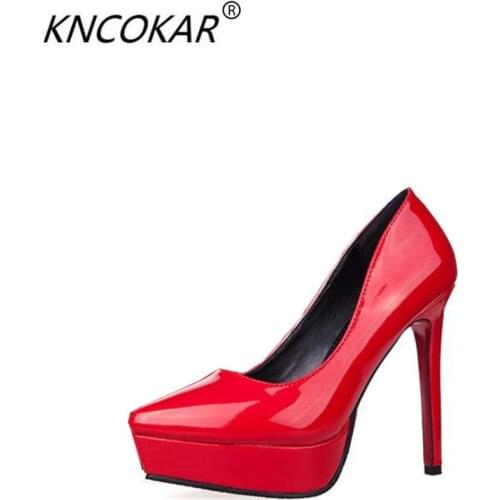 KNCOKAR 2018 Spring and summer new style womens shoes fashion pointed ultra high heels waterproof platform single shoes