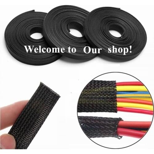 10M Black Insulated Braid Sleeving φ2/4/6/8/10/12/15/20/25mm Tight PET Wire Cable Protection Expandable Cable Sleeve Wire Gland