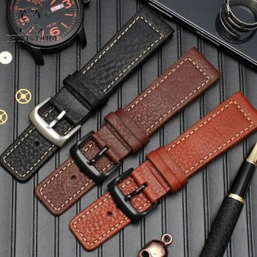 22mm Straight End handmade stitched leather bracelet Retro Watchband color Calfskin Watch Band Replacement Watch Strap Women Men