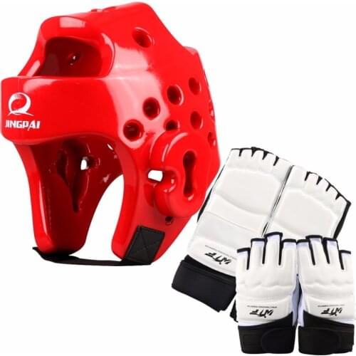 2 Color taekwondo helmet adult male female Pu Leather fighting taekwondo protector 1 set white taekwondo hand& foot protector