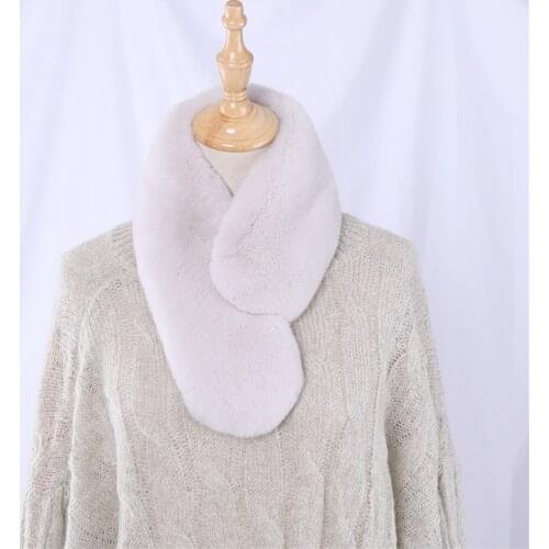 SUPPEV&STTDIO Women Real Rex Rabbit Fur Scarf Full Pelt Girls Natural Fur Snood Scarves Winter Warm Neckchief Wraps Lovely Clip
