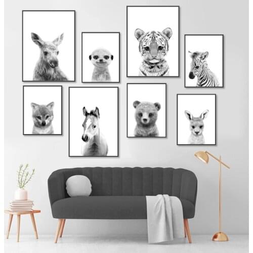 Tiger Bear Zebra Wolf Horse Wall Art Canvas Painting Nordic Posters And Prints Black White Wall Pictures Baby Kids Room Decor