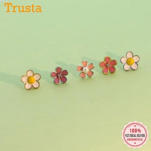 Trustdavis Real 925 Sterling Silver Fashion Romantic Glaze Flower Charm Stud Earrings For Women Wedding Party Jewelry DA2181