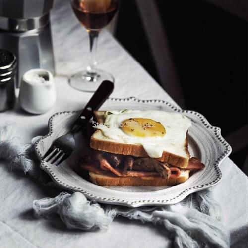 Japanese Ceramic Tableware Porcelain Plate Gray Vintage Steak Plate Kitchen Dishes Breakfast Dessert Tray