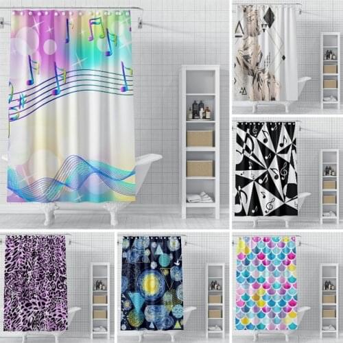 Musical Note Pattern Shower Curtain Waterproof Fabric Bathroom Decoration Screen Multiple Size Bath Curtain With Hooks