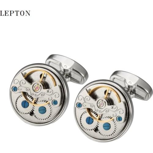 Hot Sale Watch Movement Cufflinks For Mens Lepton Immovable Steampunk Gear Watch Mechanism Cuff links Men Shirt Cuffs Cufflink