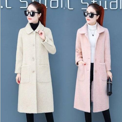 Winter Wool Woolen Coat Women Water velvet Casual New Single-breasted Warm Winter Coat Long Overcoat Female Manteau Femme M445