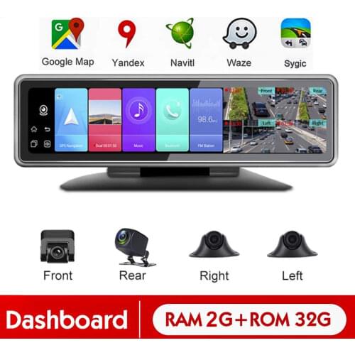 12" Car DVR 4 Channel Lens Android 9.0 Dashboard Camera Video Recorder 1080P HD Rearview Mirror Dash Cam Auto registrar ADAS