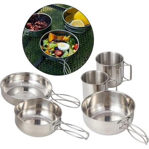 5PCS/Set Camping Cookware Utensils Outdoor Tableware Set Hiking Picnic Backpacking Camping Tableware Cups Bowl Pot Pan