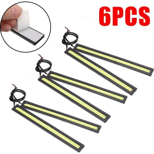 6pcs 12V DRL COB Light Bar Strip Driving Lights LED Fog Bulb Super Bright White 6000K Daytime Running Lamp
