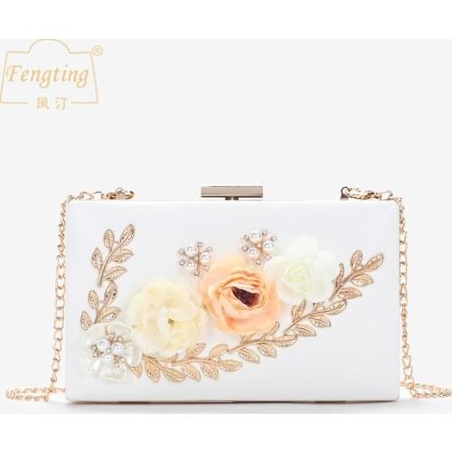 White women bags Flower & Pearl Evening Handbag Women Clutches Purses trends 2020 products Exquisite Chain Shoulder Bag FTB199