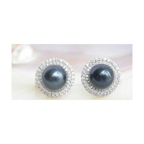 Free shipping luxury Noble jewelry Genuine charmingAAA Genuine 10-11mm Tahitian black round pearls earrings