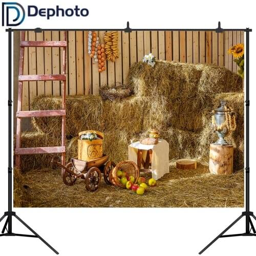 Dephoto Haystack Autumn Farm Photography Backdrop Natural Scenery Rural Harvest Season Photo Background Photocall Photobooth