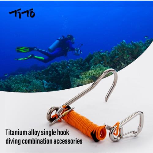 TiTo Titanium scuba diving titanium alloy diving hook Reef Drift Hook Line and Hook for Current Dive Underwater Outdoor camping