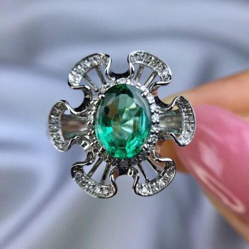 Fine Jewelry Wedding Rings Jewelry Good Gemstone Green Colombian Emerald with Moissanite Engagement Ring Solid 14K White Gold