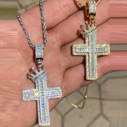 Classic CZ Cross Pendant Necklace Hip Hop Bling Iced Out Rock Punk Men Boy Fashion Jewelry
