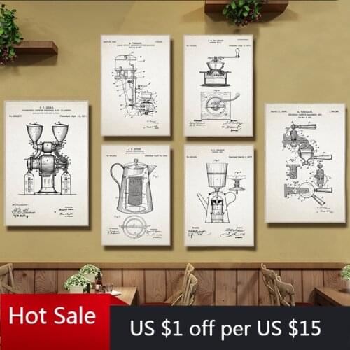 Coffee Patent Vintage Posters and Prints Kitchen Wall Art Decor Coffee Retro Canvas Painting Picture Gift Restaurant Decorations