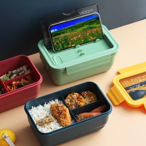 Japan Style Microwave Lunch Boxs Large Capacity 3 Compartments Kids School Bento Box Set With Spoon and Chopsticks Dinnerware