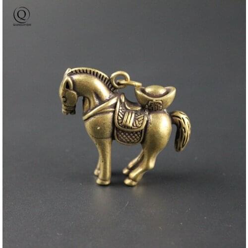 Handmade Copper Horse Keychain Pendants Hanging Jewelry Brass Lucky Coins Riding Horse Vintage Key Chain Rings Pendant Keyring