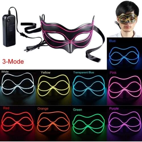 Fashion EL Wire LED Light Up Glow Eyewear Mask Princess Halloween Costume Party DJ dance Carnival Masks EL Glow Mask Rave Party