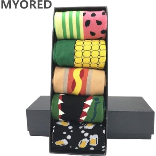 MYORED 5 pair/lot man socks foot corn bread style male long socks for wedding gift