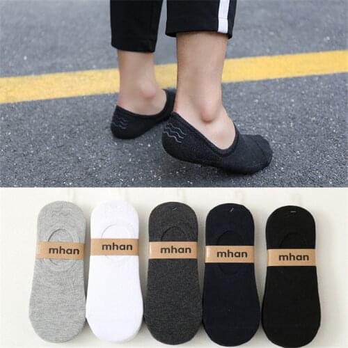 5 Pairs/Lot Mens Cotton Invisible No Show Socks Non-slip Summer Solid Color Silicone Short Comfortable Ankle Boat Socks 38-44