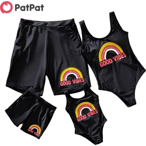 PatPat 2021 New Summer Rainbow 'GOOD VIBES' Print Family Matching Swimsuits