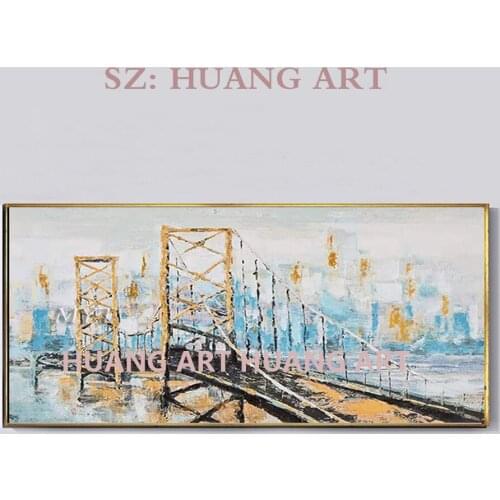 Delivered free hand draw a bridge panel building modern household adornment wall art impression oil canvas painting pictures