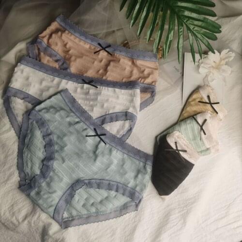 French Style Sexy Panties Fashion Stripe Comfort Underwear Low Waist Seamless Briefs Sexy Lace Underpants Female Lingerie