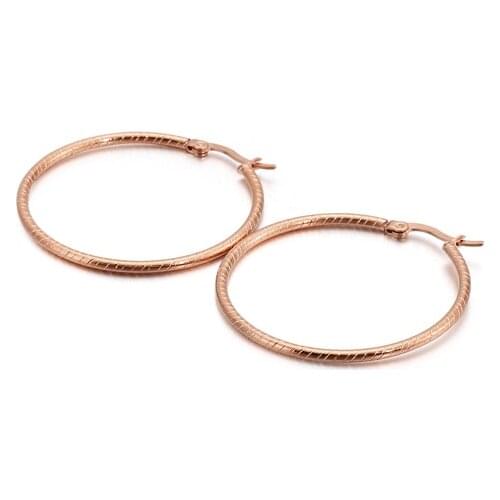 2021 Costume Jewelry Stainless Steel Rose Gold Color Thin 2mm Cool Lady Hoop Earrings 40cm