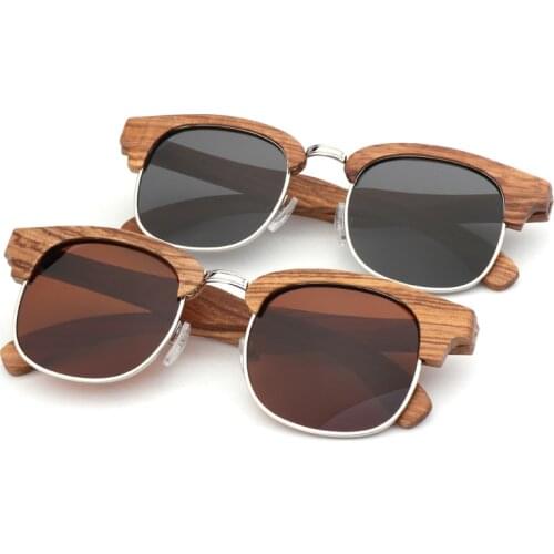 2019 Retro Classic Polarized Wooden Sunglasses Men Women Brand Design Driving Semi-Rimless Sun Glasses Zebra Wood Legs Sunglasse