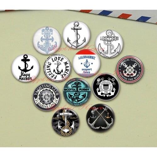 Handmade Round Anchor photo glass Cabochons, Jewelry Finding Cameo Pendant Settings, (F046-587)