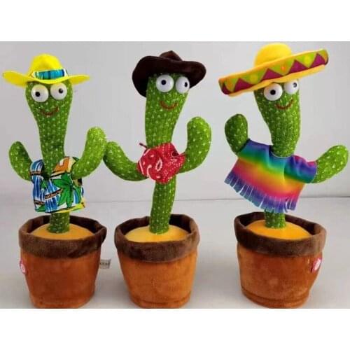 LED Electric Doll Singing Music Dancing Shake Light Up Cactus Shape Plush Toy Dance Plant Children English Songs Learning Toy