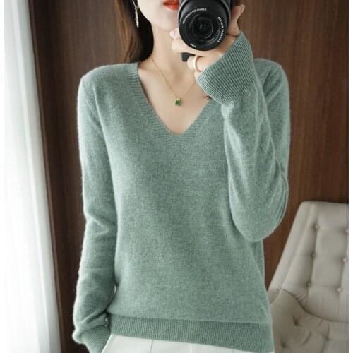 Yellow Sweater Women Basic Knitted Pullover Sweater Long Sleeve V-neck Casual Jumper Soft Warm Stretch Femme Autumn Winter Top