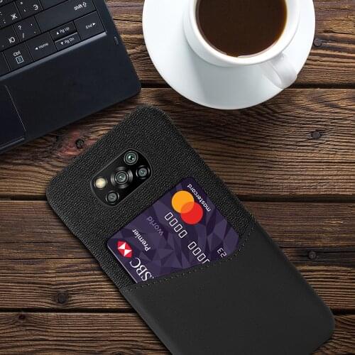 Febric Card Holder Cover For Xiaomi Mi Poco X3 Pro Case Poco X 3Pro Cloth Texture PU Antiskid Funda For Xiomi POCO X3Pro 2021