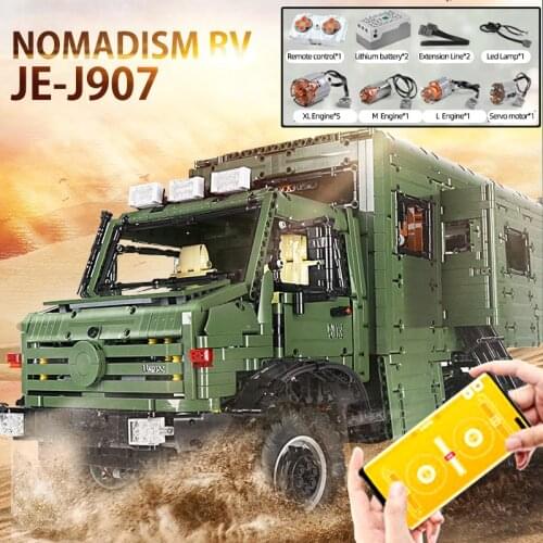 In Stock LEIER J907 J908 Technology Remote Control Unimog NOMADISMS RV off-Road Toy Car Building Blocks Bricks Gifts for Boys