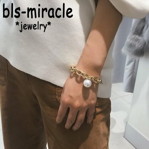 YC-UPGO Boho Imitation Pearl Pendant Bracelets For Women Statement Heavy Thick Chain Bracelet & Bangle Jewelry Drop Shipping