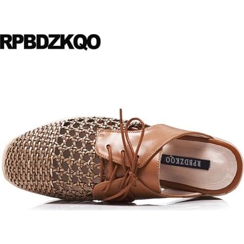 Wedge Runway Sandals Brown Round Toe Luxury Pumps Mules Slipper High Heels 2018 Size 4 34 Genuine Leather Shoes Women Platform